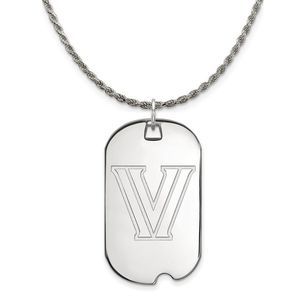 Sterling Silver Villanova U. Large Dog Tag Pendant Necklace - 24 Inch